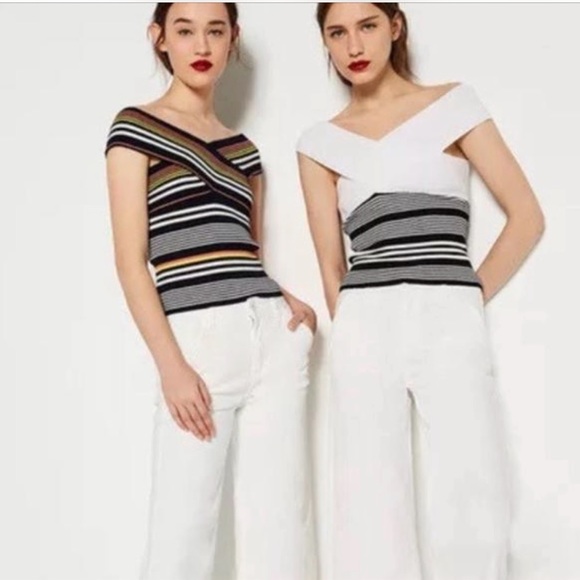 Zara | Off-Shoulder Ribbed Criss Cross Blouse M - Picture 5 of 6